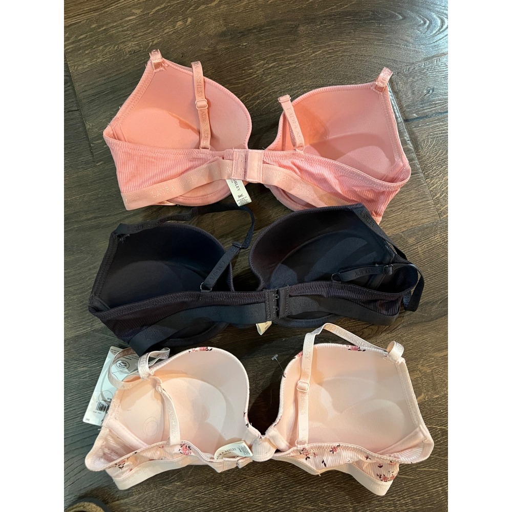 Laura Ashley 3 Pack T-Shirt Bras 36C Pink Navy Floral Ribbed Underwire 9497-171 - Picture 4 of 4